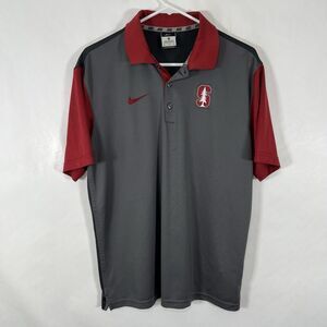 Stanford Cardinal Nike Dri Fit Polo Shirt Mens Medium Gray Red Short Sleeve Golf